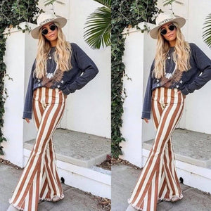 Brown And White Striped Bells Bottoms/Bells 