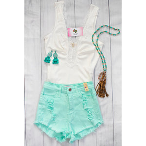 High Rise Distressed Shorts Shorts Small Mint 