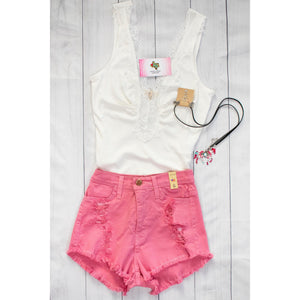 High Rise Distressed Shorts Shorts Small Pink 