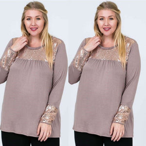 Mocha Holiday Sequin Plus Size Top Top 