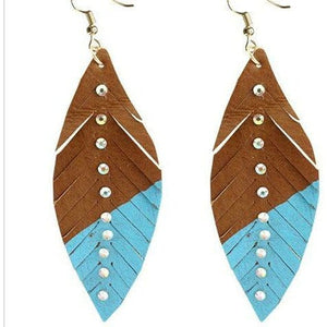 The Feather Look Earrings Brown/Blue 